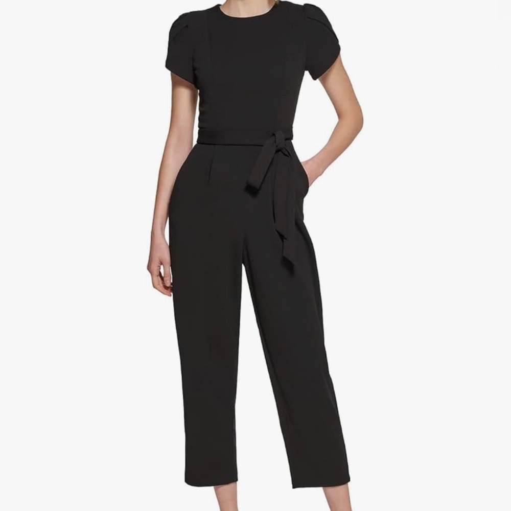 Calvin Klein Black Short-Sleeve Belted Jumpsuit